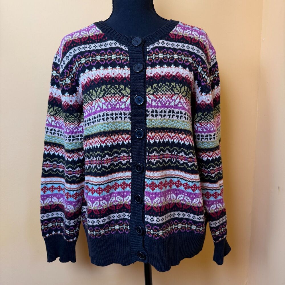Vintage 90s Y2K Tiara International Fair Isle Cardigan Sweater Womens Knit M